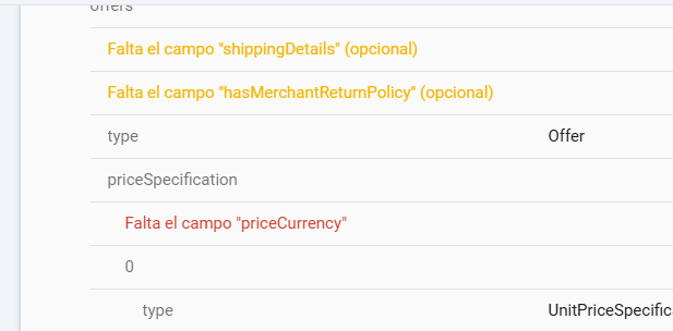 Falta el campo priceCurrency (en offers.priceSpecification)